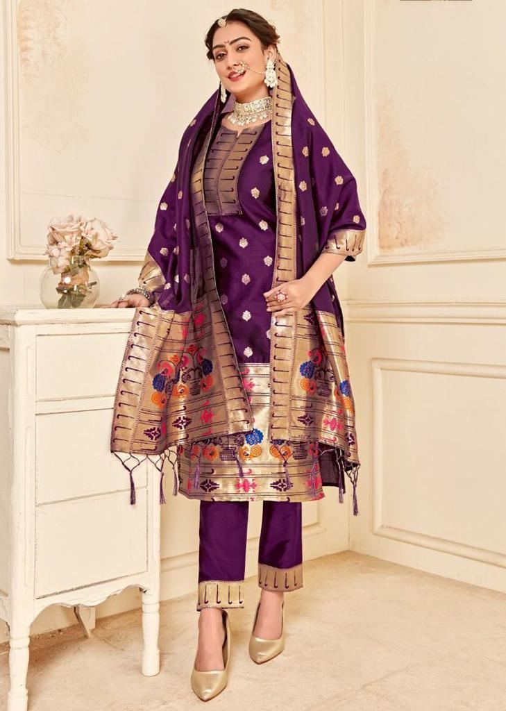 Women Taffeta Silk Printed Paithani 3 Pcs Suits at Rs 799 | Ladies Suits in  Surat | ID: 2850829717255