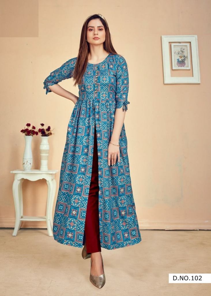 Buy madhuram textiles Rayon A-Line Long Kurti with Double Layer and 3/4th  Sleeve Fully Stitched Plain Printed Round Neck Stylish Gown for Women  (M-2071 L_Pink_Large) at Amazon.in