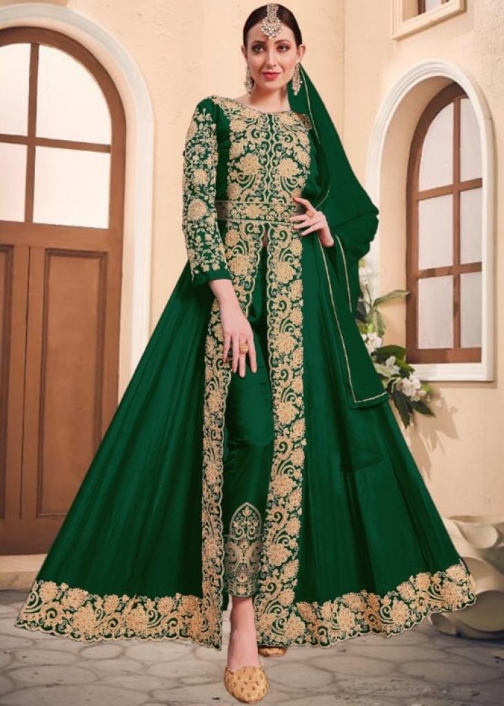 Green Color Silk Anarkali Suit