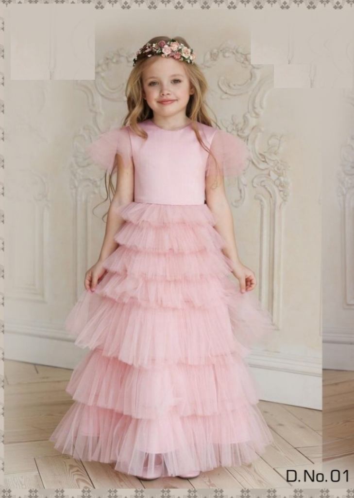 Buy Party Wear Tissue Net Kids Gown Wholesale 2023