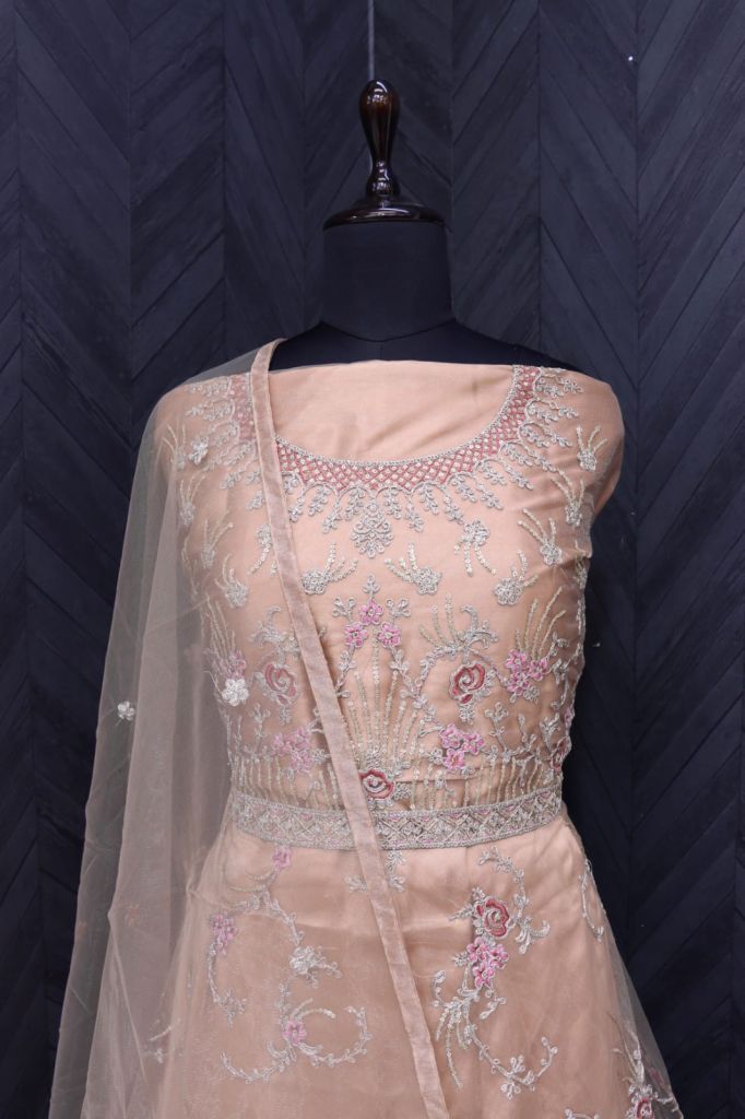 Designer Net Gown In Maroon Color