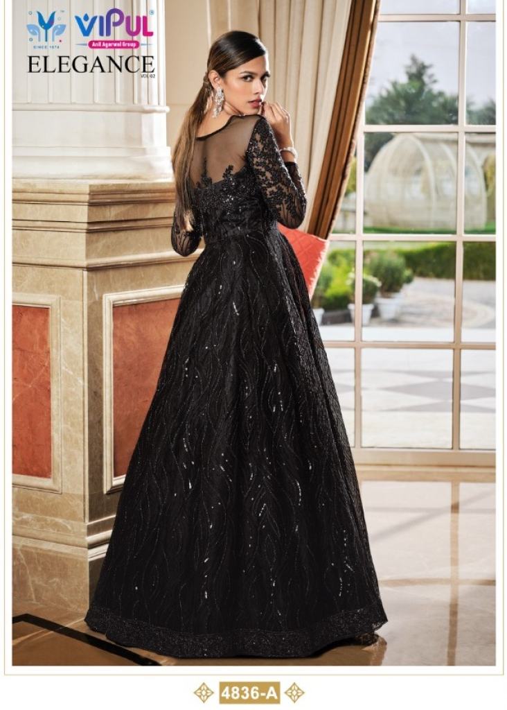 Black Sheath Gown in Net with Embellished Sequins and Beads Work