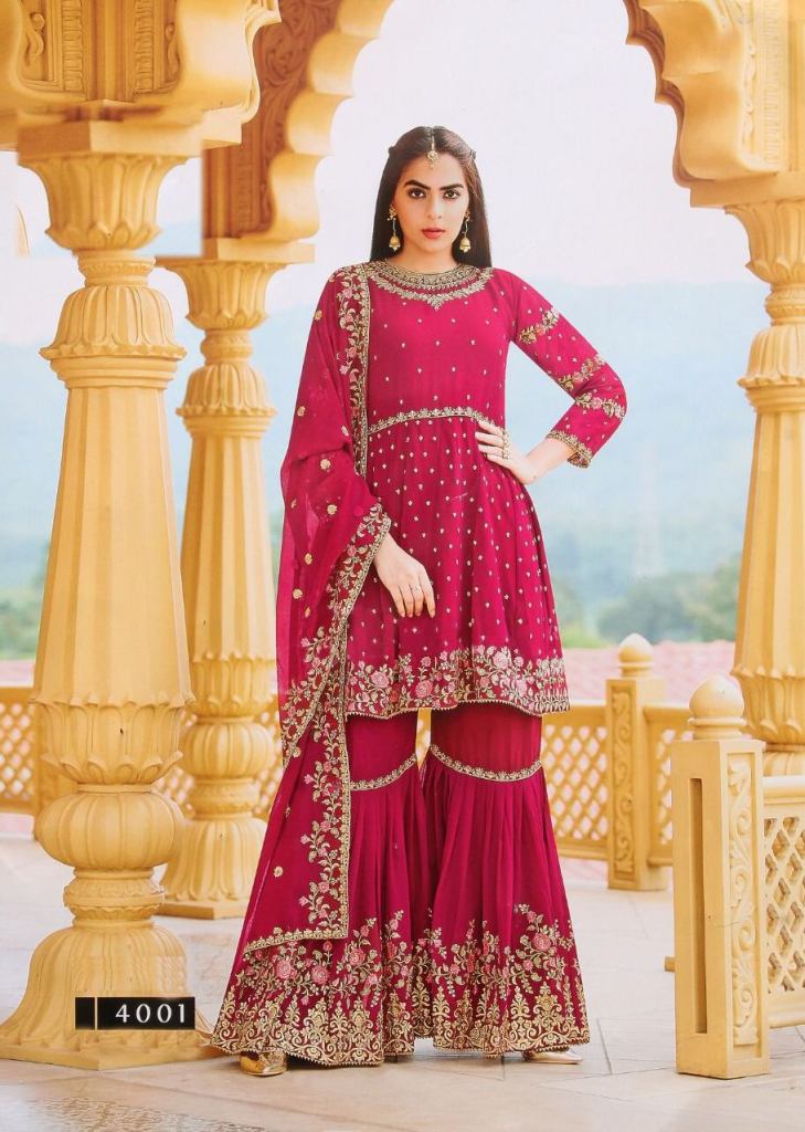 Red Georgette Heavy Thread Embroidery Elegant Sharara Suit – Chandler  Fashions