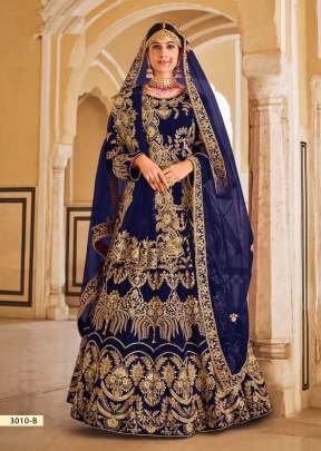 9000 Heavy Velvet With Fancy Dori Work With Zarkan Work Lehenga Choli Blue Color DN 3010