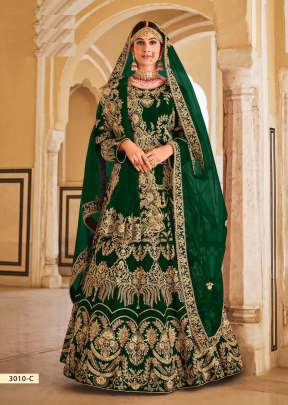 9000 Heavy Velvet With Fancy Dori Work With Zarkan Work Lehenga Choli Green Color DN 3010