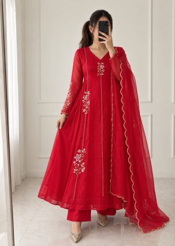  ASD Premium Designer Kurti Set Elegant And Classy Look Designer Piece Featuring Beautiful Embroidery work Red Color DN 1418