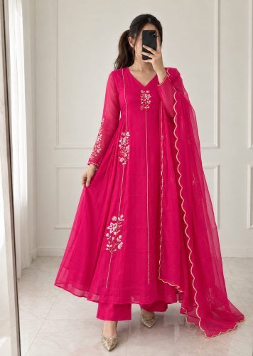  ASD Premium Designer Kurti Set Elegant And Classy Look Designer Piece Featuring Beautiful Embroidery work Rani Pink Color DN 1418