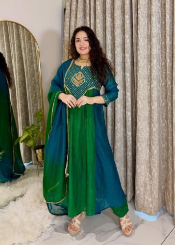  ASD Premium Festive Anarkali Gown Pure Mal Chanderi With Purely Hand Work Green Color DN 1400