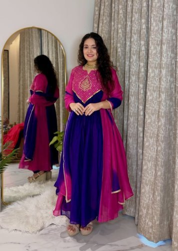  ASD Premium Festive Anarkali Gown Pure Mal Chanderi With Purely Hand Work Pink Color DN 1400