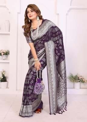 Aagaman Traditional Georgette Silk Leheriya Zari Weaving Saree Dark Purple Color