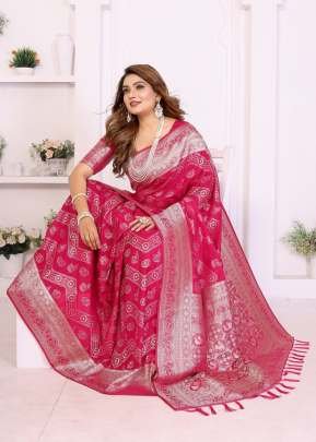 Aagaman Traditional Georgette Silk Leheriya Zari Weaving Saree Pink Color