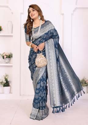 Aagaman Traditional Georgette Silk Leheriya Zari Weaving Saree Navy Blue Color