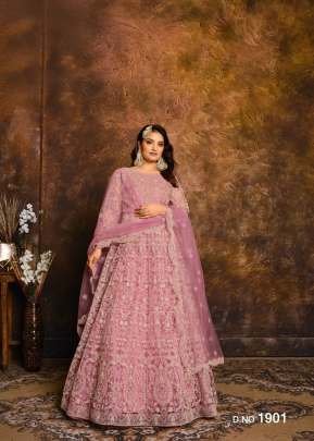 Aanaya  Anarkali Designer Gown Net With Coding Embroidery Pink Color DN 1901