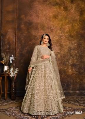 Aanaya  Anarkali Designer Gown Net With Coding Embroidery Cream Color DN 1901
