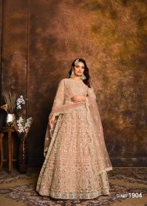 Aanaya  Anarkali Designer Gown Net With Coding Embroidery Peach Color DN 1901