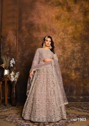 Aanaya  Anarkali Designer Gown Net With Coding Embroidery Purple Color DN 1901