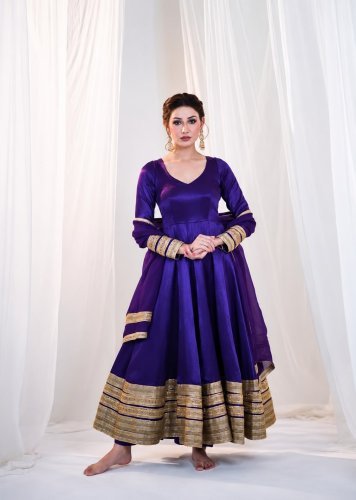 Royale Heavy Silk Embroidered Gown With Micro Pant And Sequins Dupatta Purple Color TD DN 6132