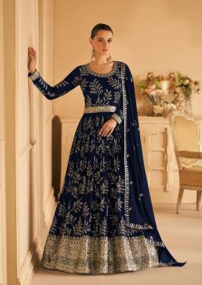 Aashirwad Creation Almora Heavy Faux Georgette With Embroidered Work Anarkali Salwar Kameez Nevy Blue Color DN 9658