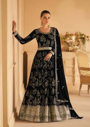 Aashirwad Creation Almora Heavy Faux Georgette With Embroidered Work Anarkali Salwar Kameez Black Color DN 9658