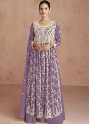 Aashirwad Creation Gulkand Inaya Real Georgette Nayra Cut Suit Purple Color DN 9622