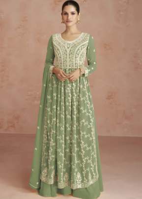 Aashirwad Creation Gulkand Inaya Real Georgette Nayra Cut Suit Pista Color DN 9623
