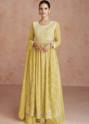 Aashirwad Creation Gulkand Inaya Real Georgette Nayra Cut Suit Yellow Color DN 9625