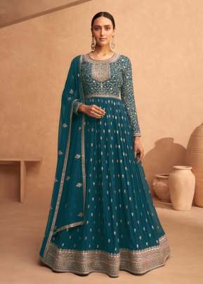 Aashirwad Creation Gulkand Leela Heavy Faux Georgette Anarkali Salwar Kameez Rama Color DN 9486