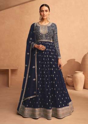 Aashirwad Creation Gulkand Leela Heavy Faux Georgette Anarkali Salwar Kameez Nevy Blue Color DN 9486