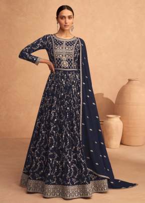 Aashirwad Creation Gulkand Leela Heavy Faux Georgette Anarkali Salwar Kameez Nevy Blue Color DN 9487