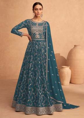 Aashirwad Creation Gulkand Leela Heavy Faux Georgette Anarkali Salwar Kameez Rama Color DN 9487