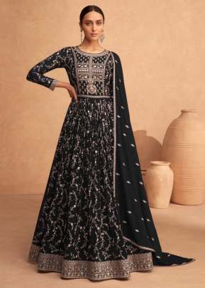 Aashirwad Creation Gulkand Leela Heavy Faux Georgette Anarkali Salwar Kameez Black Color DN 9487