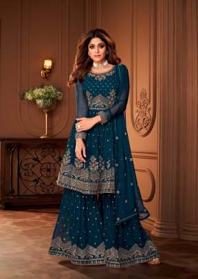 Aashirwad Creation Heroine Georgette With Embroidery Work Sharara Suit Rama Color DN 8696