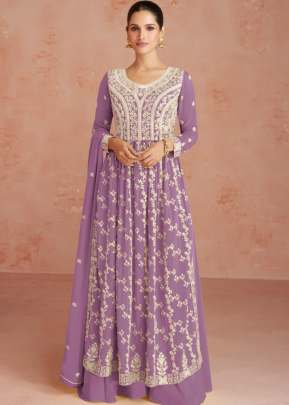 Aashirwad Creation Inaya Heavy Faux Georgette With Embroidered Sequence Work Nayra Cut Suit Lavender Color DN 9623