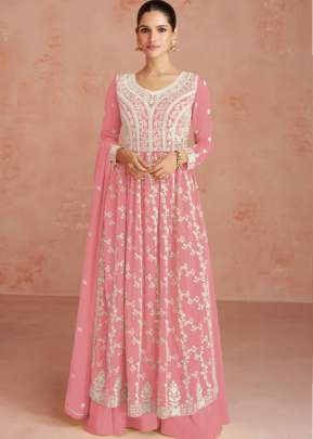 Aashirwad Creation Inaya Heavy Faux Georgette With Embroidered Sequence Work Nayra Cut Suit Pink Color DN 9625