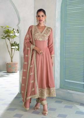 Aashirwad Creation Mor Bagh By Vihanika Anarkali Gown Heavy Premium Silk With Heavy Embroidery Sequence Codding Work Dusty Pink Color DN 10446