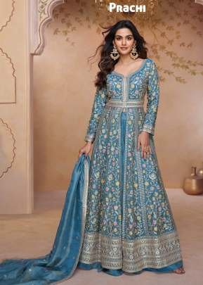 Aashirwad Creation Mor Bagh Prachi Salwar Suit Anarkali Gown Style Premium chinon With Heavy Embroidery Work Teal Blue Color DN 10372