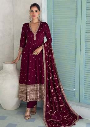 Aashirwad Creation Mor Bagh Vihanika Heavy Real Chinon With Heavy Embroidery And Sequence Work Anarkali Gown Wine Color DN 10445