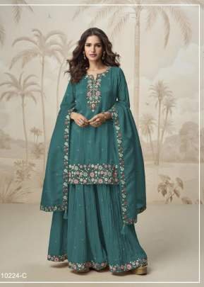 Aashirwad Creation Nagma Roman Simar With Embroidery Multi And Zarkhan Work Palazzo Suit Sky Blue Color DN 10224
