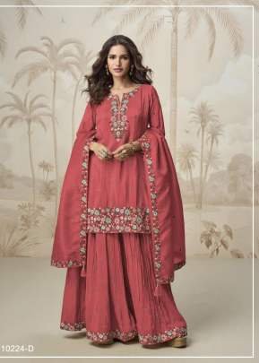 Aashirwad Creation Nagma Roman Simar With Embroidery Multi And Zarkhan Work Palazzo Suit Peach Color DN 10224