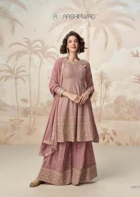 Aashirwad Creation Shivani Party Wear Sharara Suit Heavy Fox georgette With Embroidery And Sequence Work Dusty Pink Color DN 10217