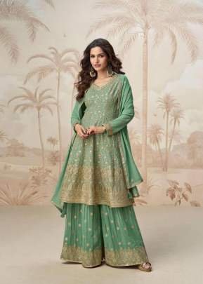 Aashirwad Creation Shivani Party Wear Sharara Suit Heavy Fox georgette With Embroidery And Sequence Work Green Color DN 10219