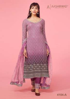 Aashirwad Designer Beautiful  Faux Georgette With Embroidery Work Salwar Suit Purple Color DN 4104  