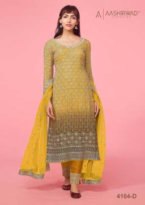 Aashirwad Designer Beautiful  Faux Georgette With Embroidery Work Salwar Suit Yellow Color DN 4104  