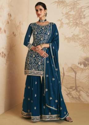 Aashirwad Gulkand Elan Heavy Blooming Georgette With Embroidery Work Sharara Suit Rama Color DN 9409