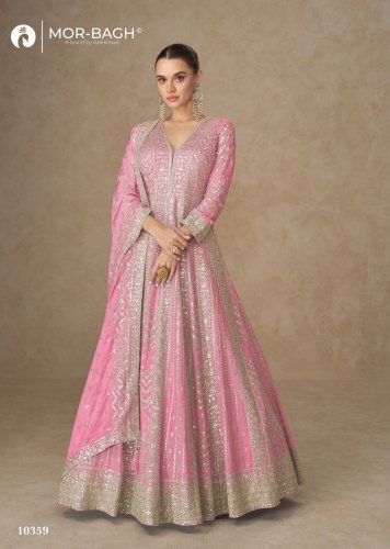 Aashirwad Mor Bagh Anarkali DN 10359 Premium Chinnon Silk With Heavy Embroidery Work Anarkali Gown Pink Color