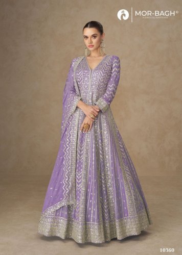 Aashirwad Mor Bagh Anarkali DN 10360 Premium Chinnon Silk With Heavy Embroidery Work Anarkali Gown Purple Color