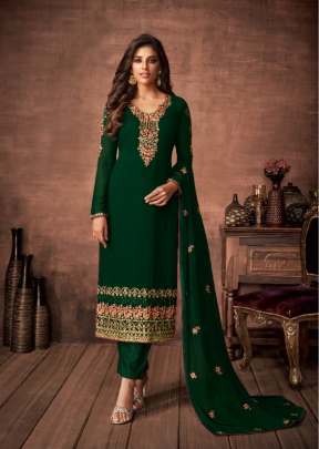 Aashirwad Nazakat Foux Georgette Designer Churidar Suit Green Color DN 7149