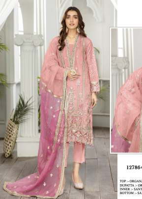 Al Karam Heavy Organza With Heavy Embroidery Sequence Work Pakistani Suit Pink Color DN 12786