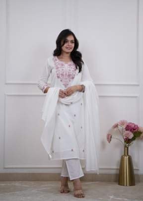 Amita Women Pure Cotton Kurta Set With Embroidery Work White Color