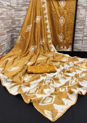 Anagha  Soft Pure Cotton With Beautiful Hand Batik Print Saree Yellow Color